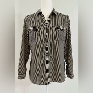 NY Collection Black and White Button Down Shirt - Medium Petite